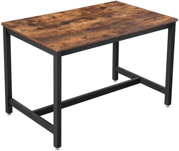 Spisebord til 4 personer, Str. 120x75xH75 cm, rektangulær, solidt metal stel og spånplade i rustikt træ farve. Ideelt  til køkken eller stue.