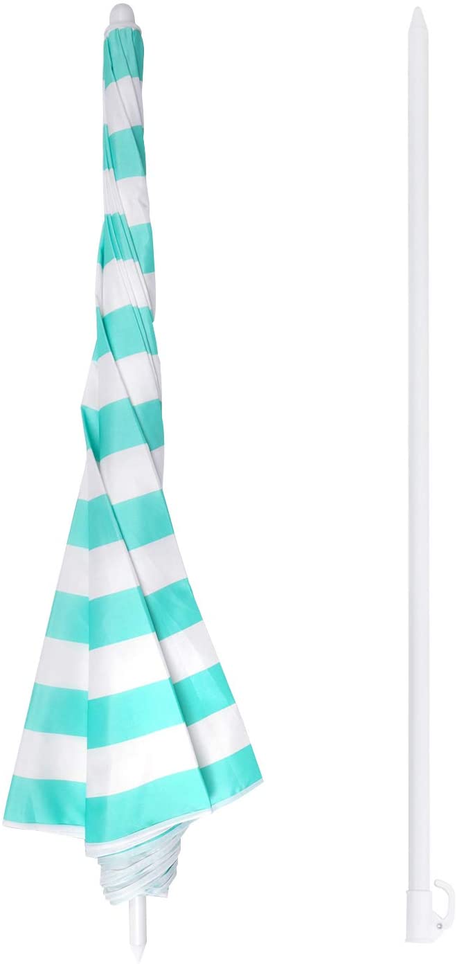 Strand parasol med turkis og hvide striber, Ø 1.6m, med tilt funktion, uden fod