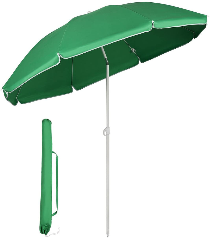 Strand parasol i grøn farve, Ø 1.6m, med tilt funktion,  uden fod