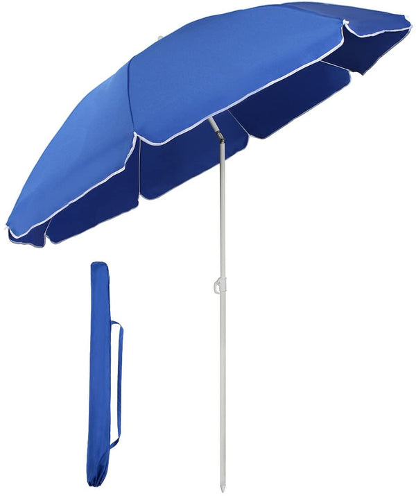 Strand parasol i blå farve, Ø 1.6m, med tilt funktion,  uden fod