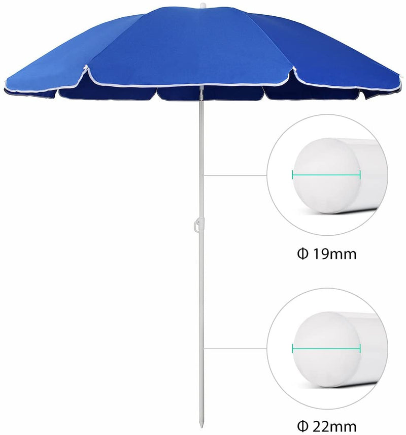 Strand parasol i blå farve, Ø 1.6m, med tilt funktion,  uden fod