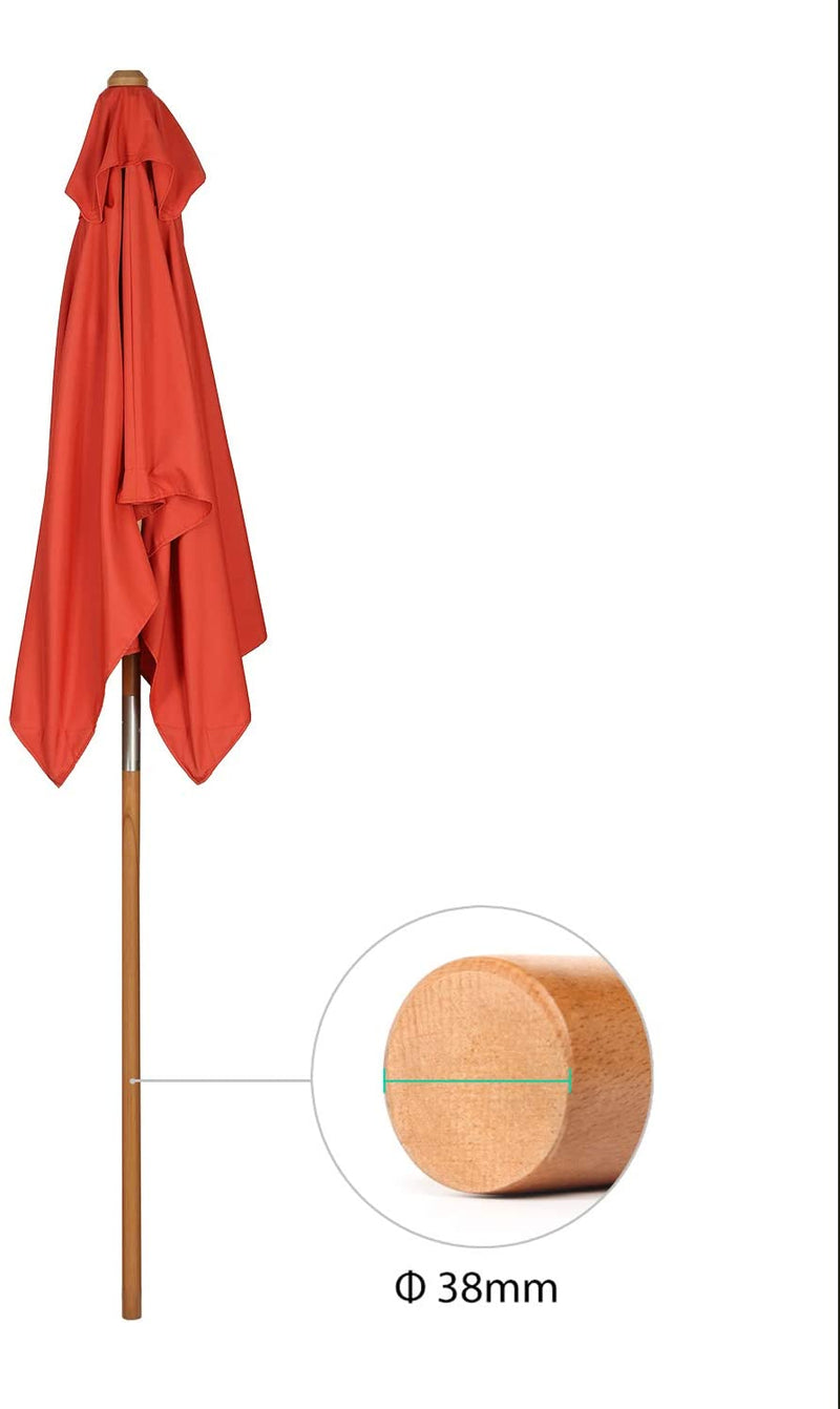 Rektangulært parasol i rød farve, 200*150cm, med træ stang, uden fod