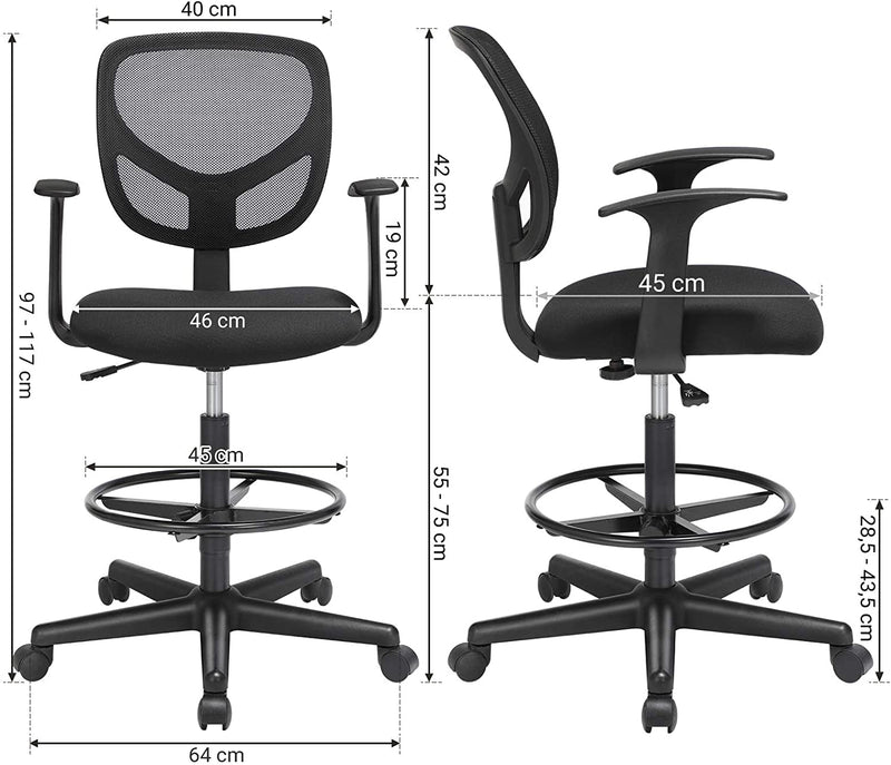 Ergonomisk kontorstol Horsens med armlæn. Sædehøjde 55-75cm, drejestol med justebar fodstøtte. Max 120 kg. Sort. Perfekt til kontor og hjemmekontor.