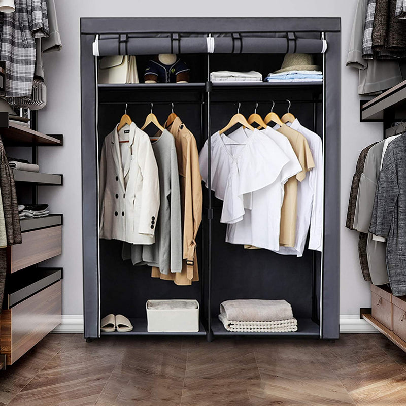 Stor garderobeskab til bøjler i stof, grå