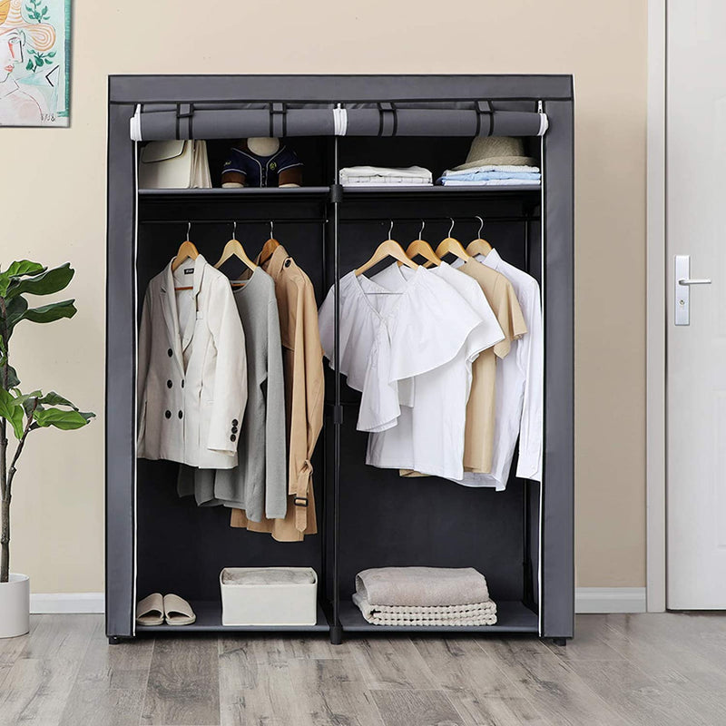 Stor garderobeskab til bøjler i stof, grå