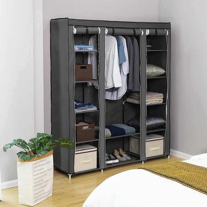 garderobe i stof i grå farve – 150 cm bred
