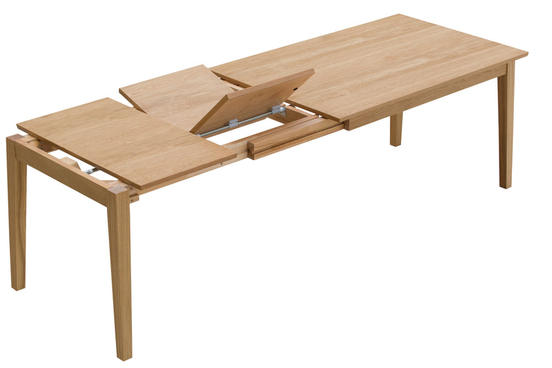 Spisebord Aarhus i natur eg, med eller uden udtrækplader. Smalt, 90 cm bredt. Tilgængelig i 3 størrelser: 140, 160 og 175 cm. Perfekt til køkken, stuen